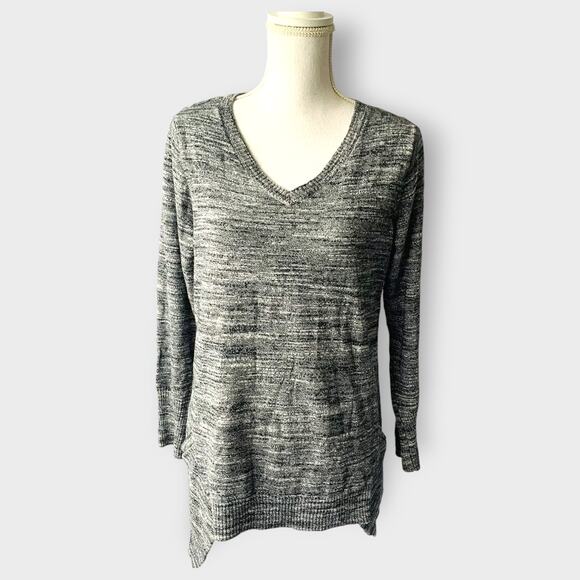 LOGO by Lori Goldstein Melange Cotton Cashmere Sweater V Neck Long Sleeve Grey S - Picture 1 of 10